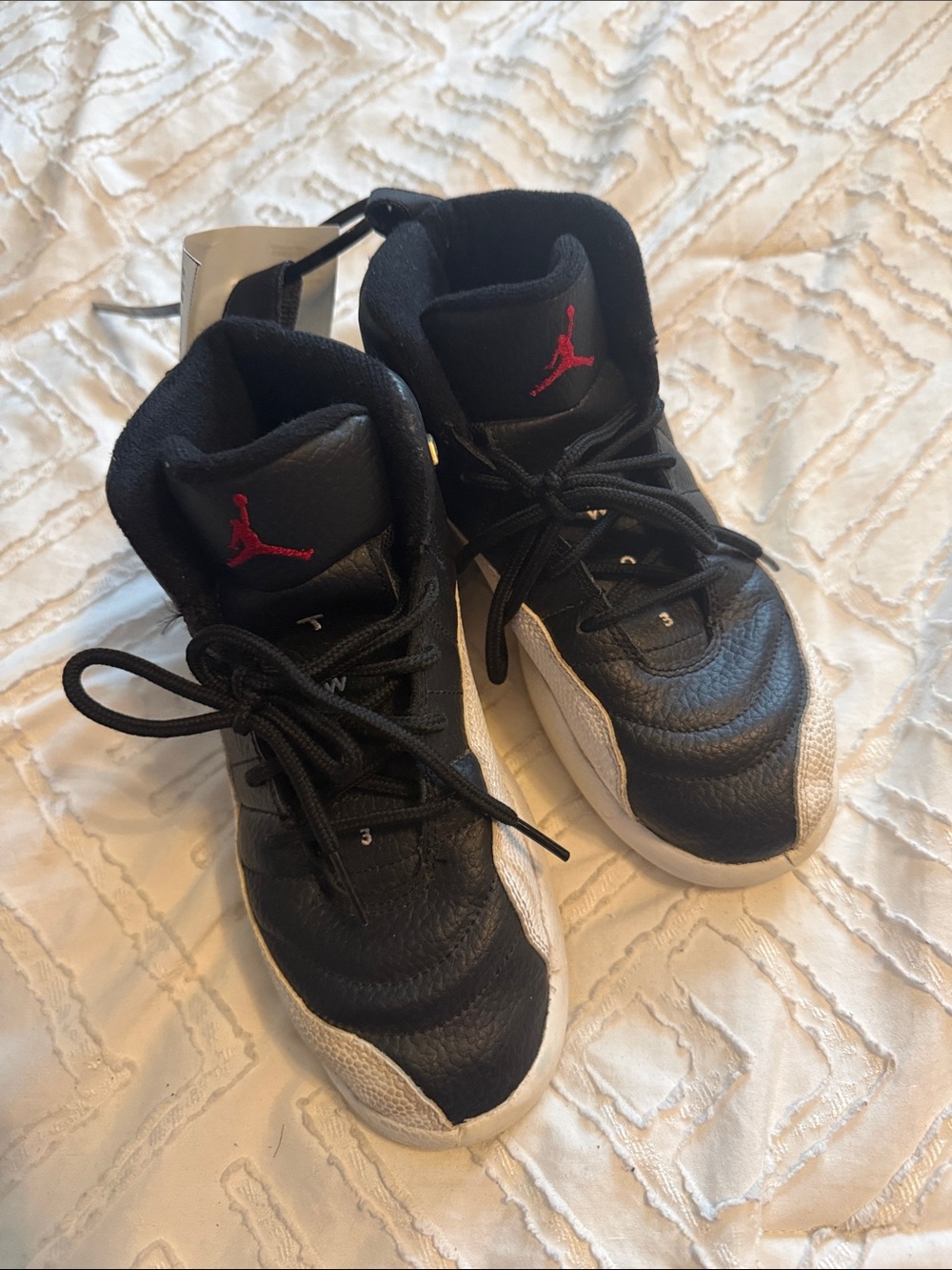 Jordan Kids' Black and White High-Top Sneakers with Red Jumpman